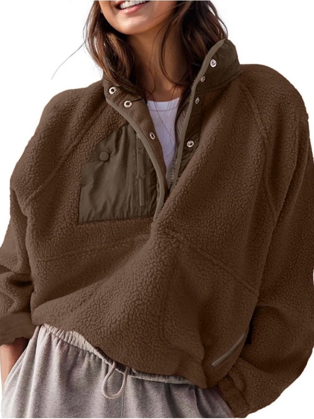 V-Neck Sherpa Pullover Sweater